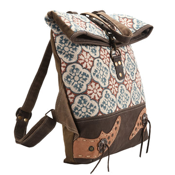 OHLAY KB377 Backpack Upcycled Canvas Genuine Leather women bag western handbag purse